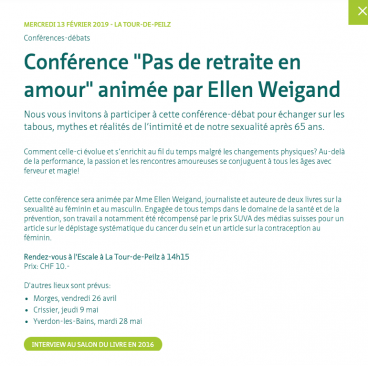 Conférences Ellen Weigand, 100 ans Pro Senectute Vaud 2019